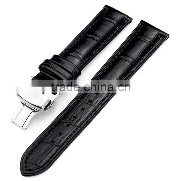 Men Waterproof Classic Head Layered Genuine Cow Leather Butterfly Clasp Watch Band 22mm 24mm photo-3