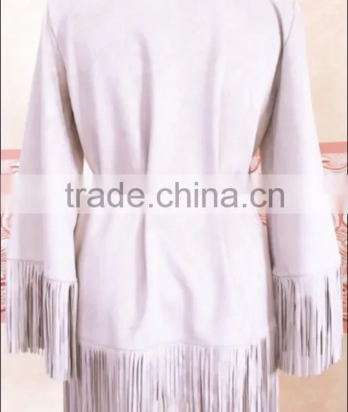 2016 Long Fashion pu Leather Suede Jacket Frigne on the Hem and Sleeves photo-4