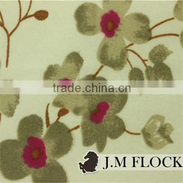 Blue Flower Pattern Print Flock Knitting Fabric /flocking Fabric Waterproof/flocked Printed Velvet Fabric photo-4