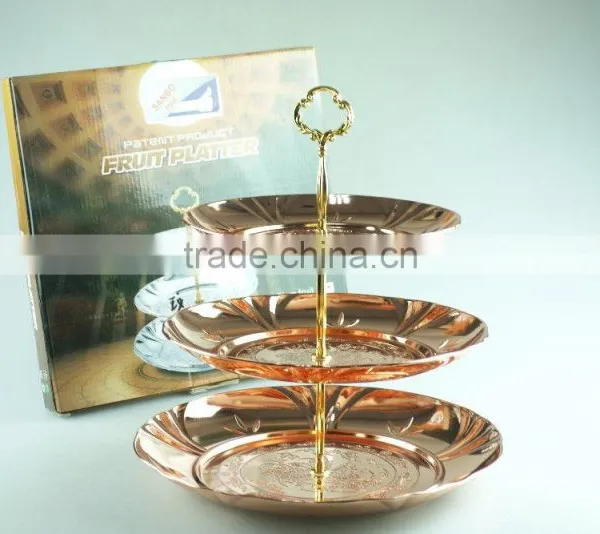 Stainless Steel Three Layer Metal Fruits Plate Leaf Decoration and Clourful photo-6
