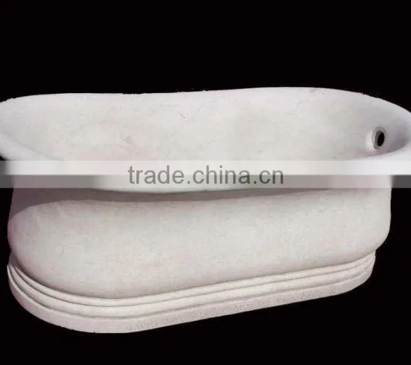 Half Hand Carved Free Standing Marble Stone Bathtub photo-3