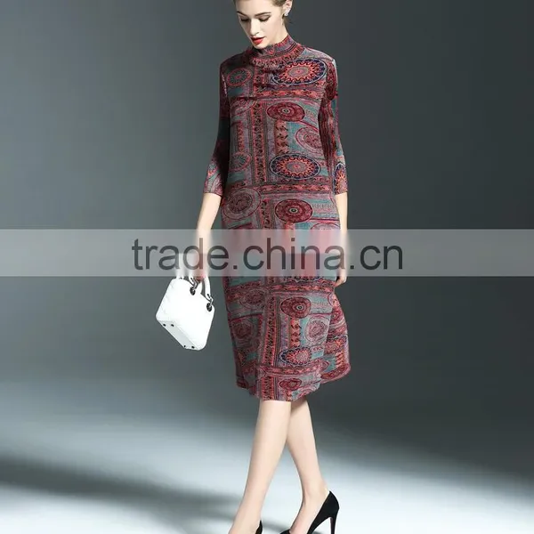 Ancient Printing High Neck Oversize Spring Dresses for Fat Lady photo-6