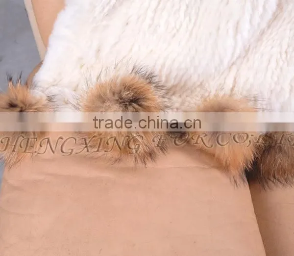 CX-D-108 Hand Knitted Super Cream Real Rex Rabbit Fur Throw Blanket photo-5