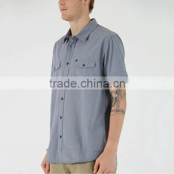 New Stylish Dress Shirt With Square Collar Plain Grey Mens Short Sleeve Silk Shirts photo-4
