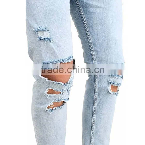 New Fashion Skinny Washed Hole Jeans 2017 Men Damaged Denim Jeans Pants photo-4
