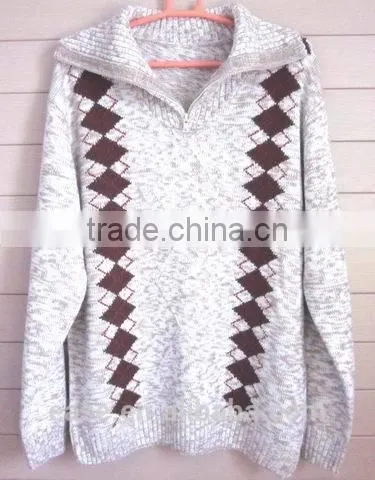 Zip Collar Neck Jacquard Style Mens Multi Color Sweater photo-3