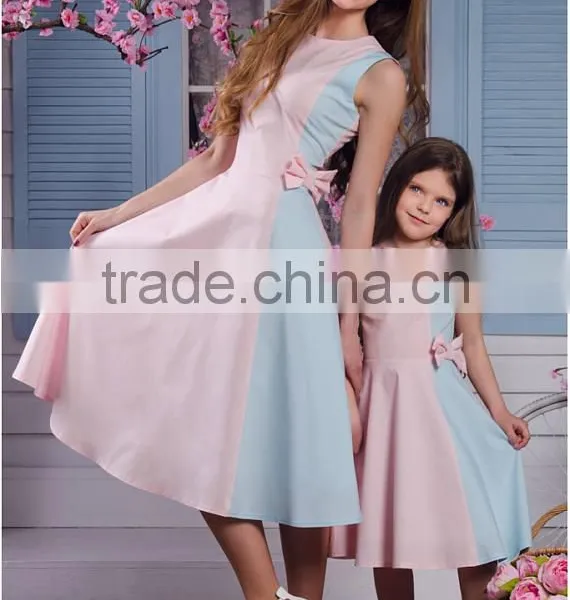 Hot Selling Summer New Frock Design Pink and Blue Mother Daughter Matching Dress photo-2