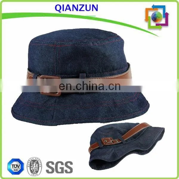 Custom Leather Strap Bucket Hat Denim Fabric