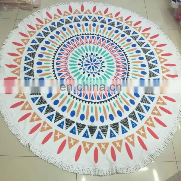 Printed Velour %100 Cotton Round Beach Towel With Polyester Fringes photo-5