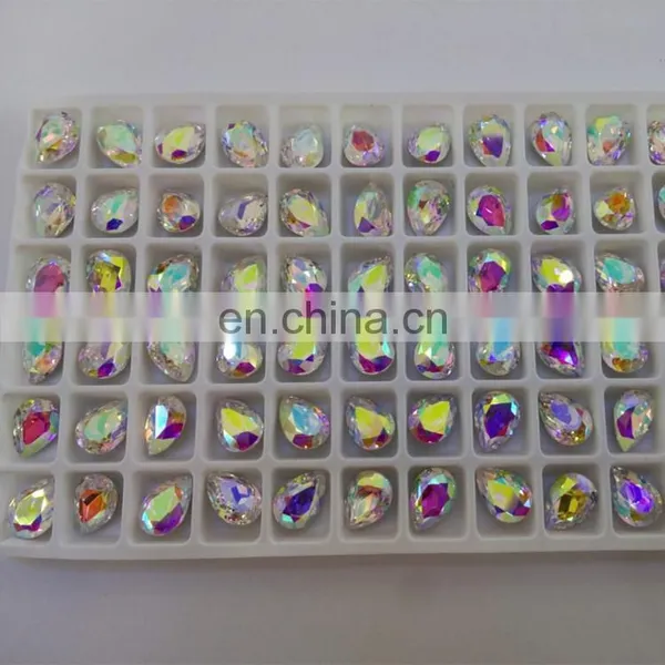 AB K9 Crystal Glass Stones Drop Shape Stones For Garment Decoration