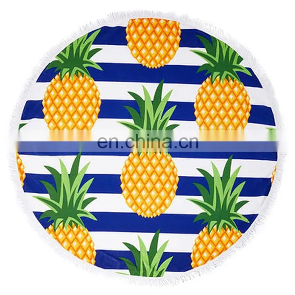P0037 Pineaaple Round 'Roundie' Beach Towel Microfiber With Tassels Dia 1.5 Meter