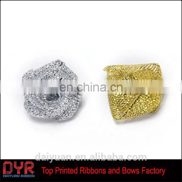 Decorative Gold Silver Metallic Ribbon Rose photo-3