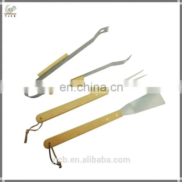 Customized Logo 3pcs Stainless Steel Bbq Tool Set Wood Handle Bbq Tool High Quality Outdoor Bbq Tools