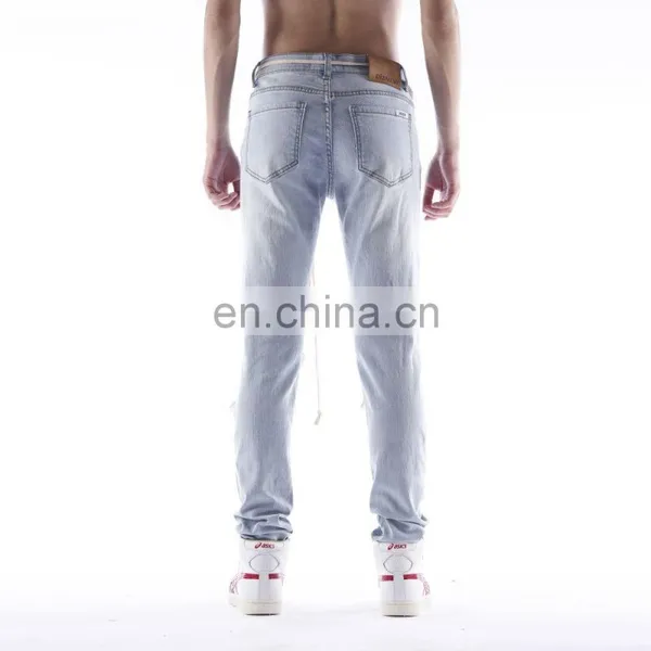 DiZNEW Custom Mens Skinny Jeans in Blue Ripped Patches Trousers for Men photo-3