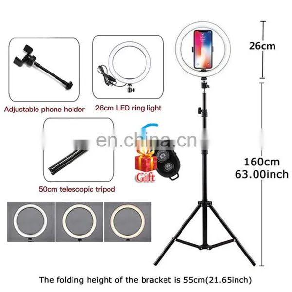 10 Inch 26cm Tiktok Video Photography Makeup Led Fill Ring Light With Tripod Stand 160 210cm photo-4