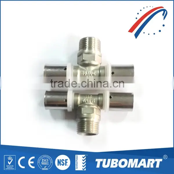Gas Pipe Parts Brass 3 Way Tube Connector Copper Unequal Tee Male Female Tee Fitting photo-3