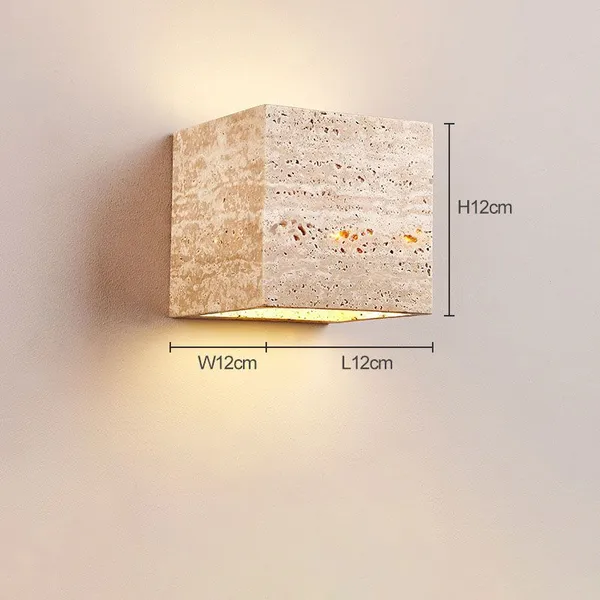 Rectangle & Cube Handcrafted Yellow Travertine Stone Wall Sconce Light photo-3