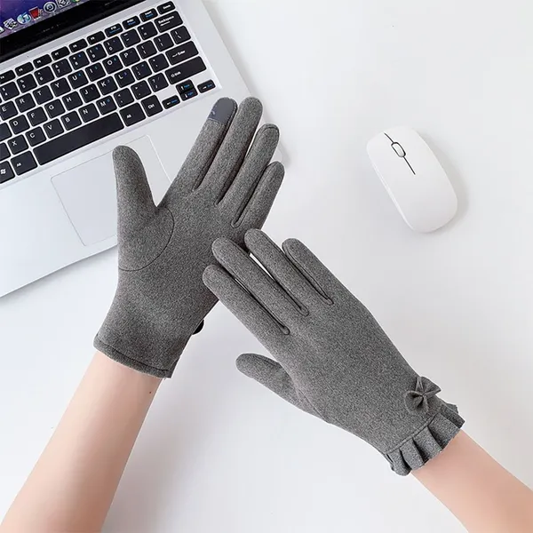 Ladies Winter Touch Screen Gloves Bow Decoration Ruffle Cuff Soft Thermal Driving Daily Hand in Stock Gloves photo-3