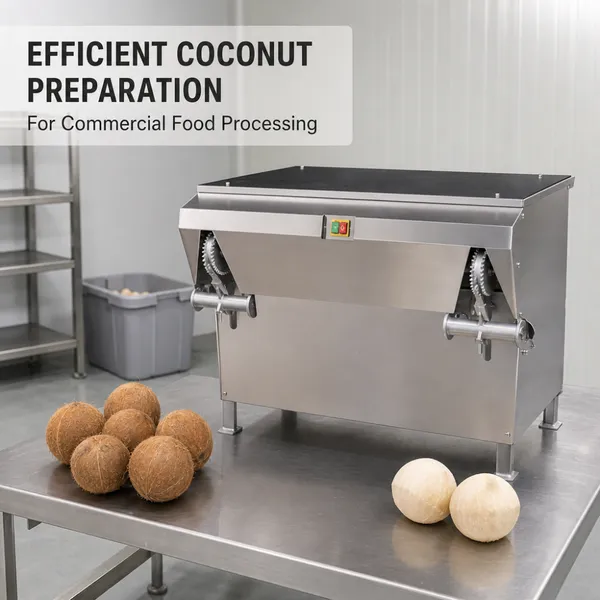 Machine automatique d'épluchage de coques de noix de coco, diamètre du plateau tournant 175 mm, pour usine de transformation de noix de coco et entreprise alimentaire.