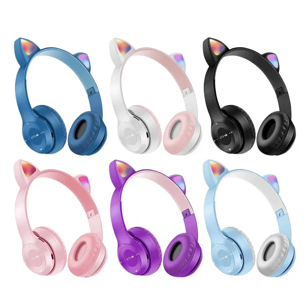 P47M LED Light Cute Cat Ear Headphones Gaming Bluetooth 5.0 Wireless Headset Gamer Hifi Sport Earphones Wireless Earbuds