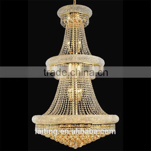 Suspension Pendant Light Gold Frame Large Cheap Crystal Chandeliers for Hotel Foyer