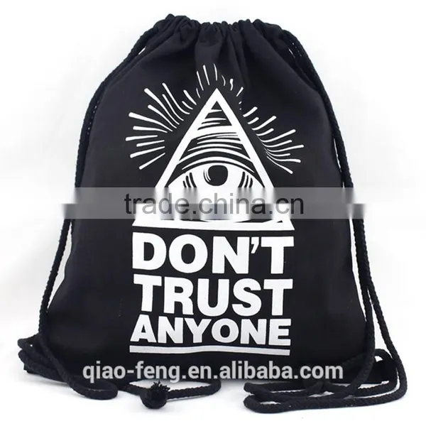 black cotton drawstring bag/fashion korean school bags