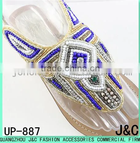 2017 the Latest Blue Beaded Ladies Sandals Uppers photo-2