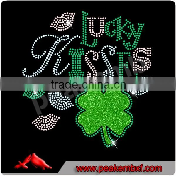 Wholesale Kiss Me I'm Irish Glitter Iron on Applique Shamrock Rhinestone Hot Fix photo-4