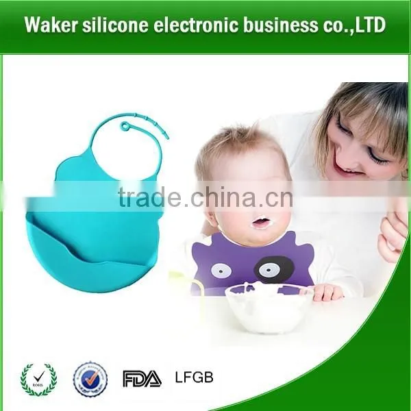 2017 Latest Hot Sale Baby Product Waterproof Soft Touch Non-toxic for Baby Crumb Catcher Silicone Kids Bids With Pocket photo-2