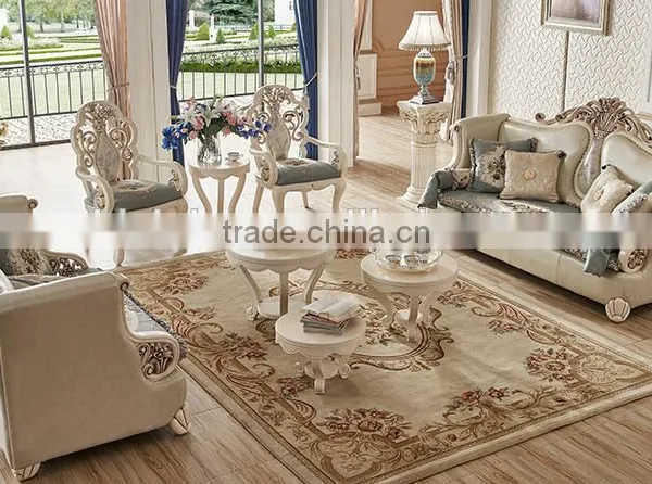 Solid Wood Living Room Furniture Vase and Flowers Carving Design Fabrice Sofa Set photo-2