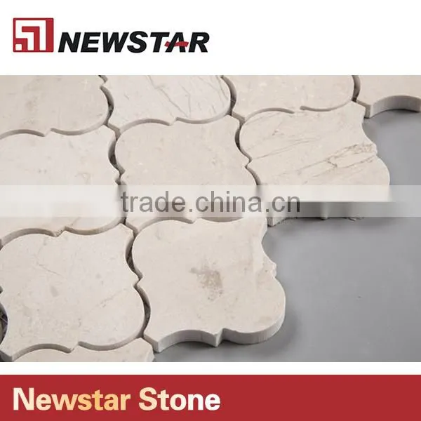Newstar Crema Beige Arabesque Marble Lantern Brown Stone Tile Backsplash photo-4