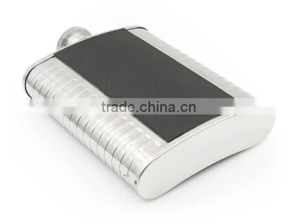 4 OZ Flagon With Black Twill Leather Hip Flask photo-5