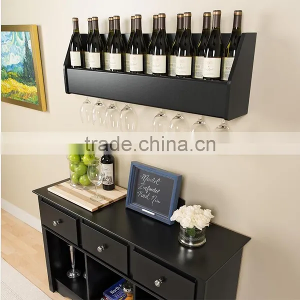 MDF Wooden Wall Mounted Wine Display With Stemware Holder New Design Wall Shelf for Wine Holder Floating Wine Rack