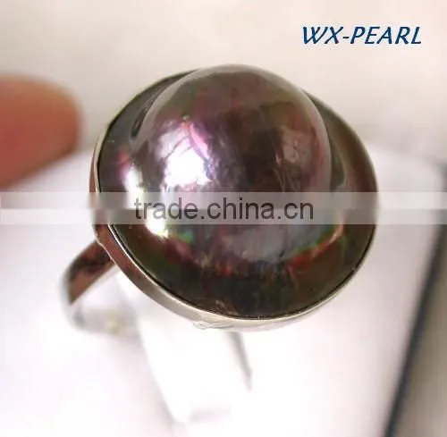 Fashion Gold Stainless Steel Purple Pearl Rings Tahitian Pearl Ring photo-2