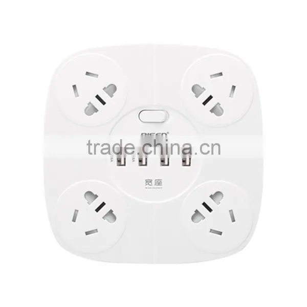 Pisen 1.8m 6ft Cable Euro Plug 4 Outles Universal Smart Power Strip With 1A 1A 2.4A 2.4A USB Charger photo-2