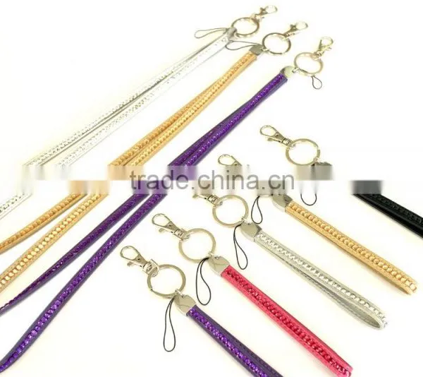 Promotion Gift PU Leather Lanyard With Crystal Gem, Swivel Snap Hooks, Key Ring Accembly, Acrylic Gem Key Chain photo-6