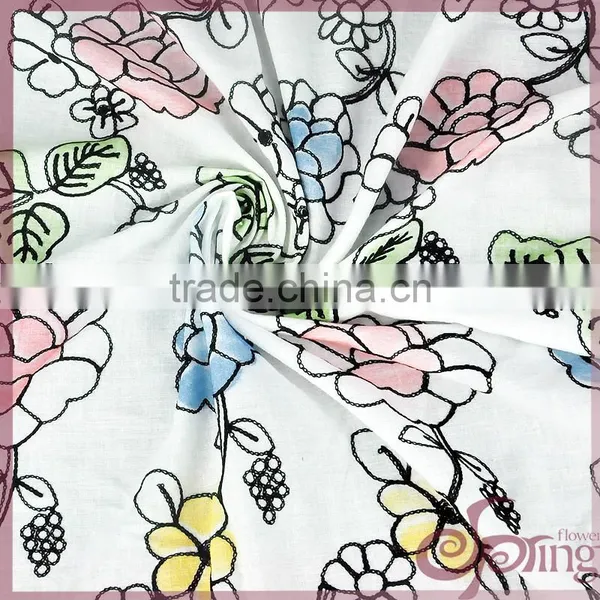 Elegant Big Floral Printed Embroidered Cotton Lace Fabric for Dress/blouse photo-3