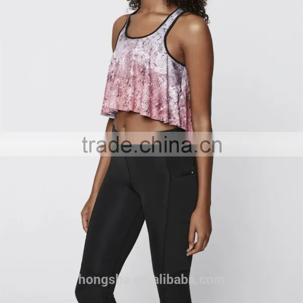 2016 Fashion Flowy Fabric Overlay Yoga Sport Bra HST8047 photo-4