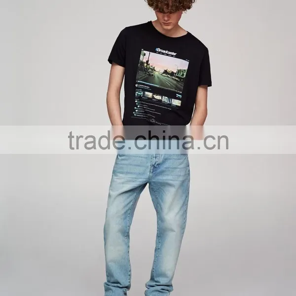 100% Cotton Fashion Design Custom Printing Shirts Mens Black T-shirt photo-6