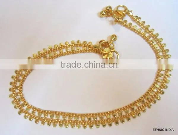 Gold TONE CHAIN ANKLETS PAYAL Pair Foot Chain photo-2