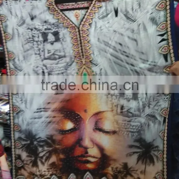 DIGITAL Print Crepe Silk Embellished FACE Kaftan CAFTAN Tunic Poncho Blouse photo-2