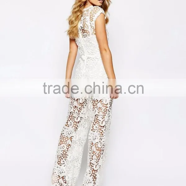 European Design Body Frock Orchid Jumpsuit Corchet Bridal Wear For Wedding Party With Cap Sleeves photo-2