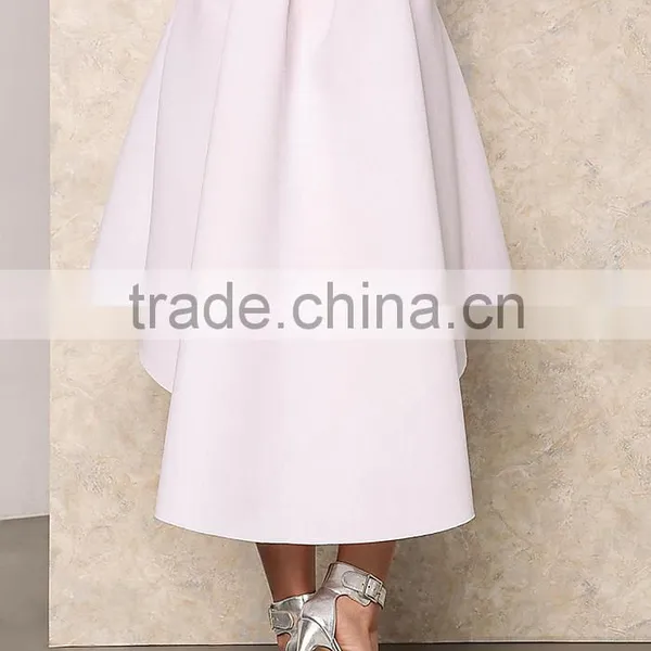 2016 Customized Women White Box HI LO Skirt Ruffles Pleat High Waist Women Fashion Custom Skirts photo-5