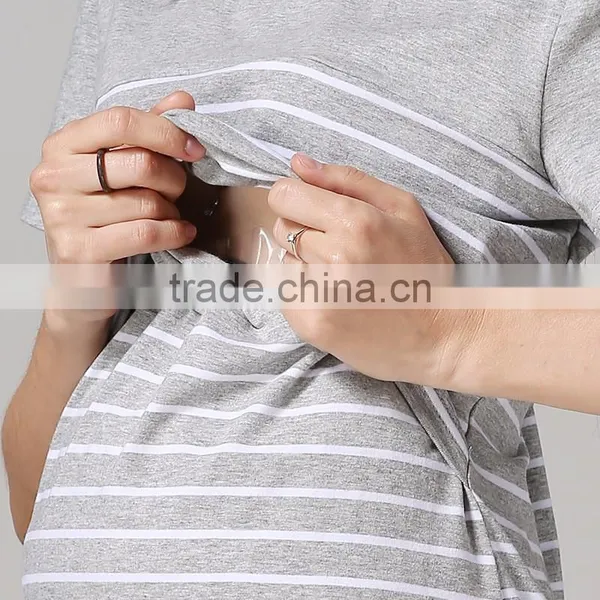 Pregnant Woman Shirts Breastfeeding Tops Wholesale Strips Maternity T-shirts photo-4