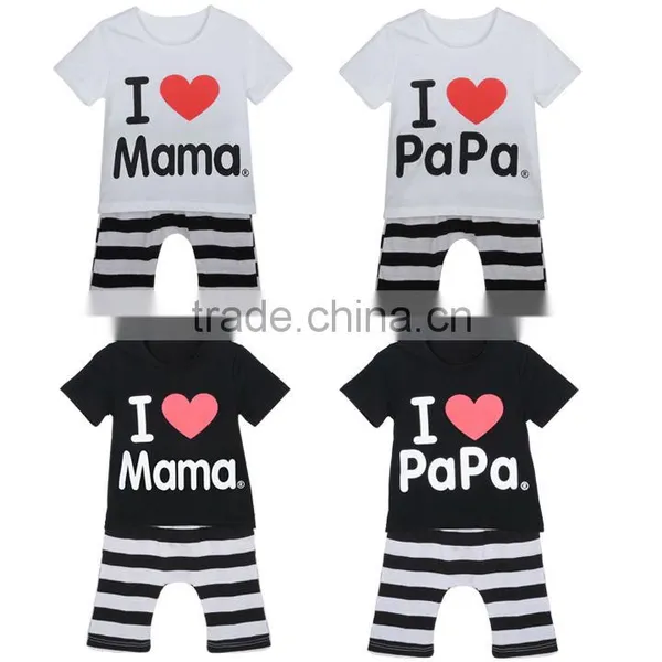 Children Summer Baby Clothing Clothes Set Boys Girls I Love Papa and Mama Short Sleeve T-shirt + Pants Pajamas Set SV001838