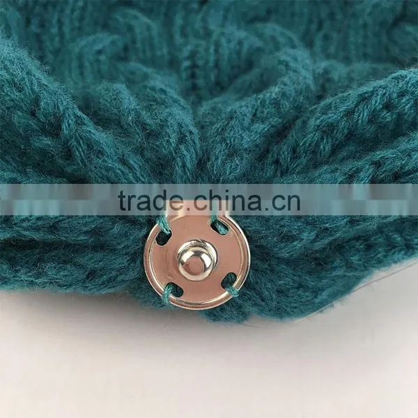 Myfur Teal Green Large Animal Raccoon Fur Bobble Crochet Hat and Cap photo-4