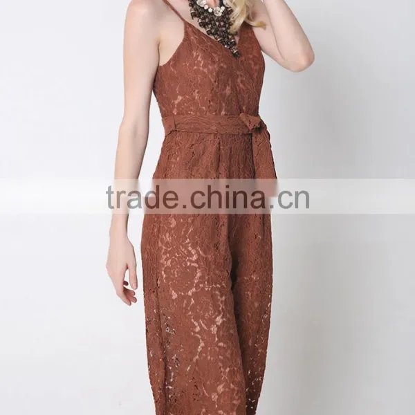 M783 D.Y Fashion 2016 Women Gallus Lace V-neck Bowknot Jumpsuit Pants photo-3