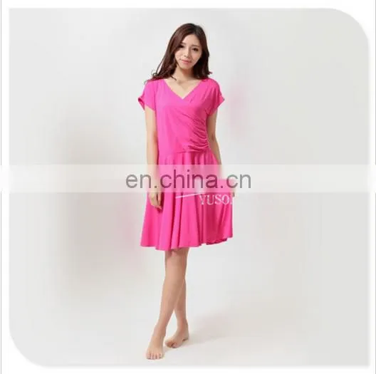 Bamboo Fiber Ladies Knee Above Summer Spring Pleated Dress photo-3