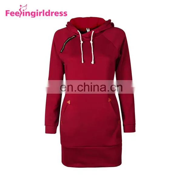 Elegant Fashion 5 Color Long Sleeve Ladies Hoodie Dress Mini Length Women Winter Sweater Dress photo-5