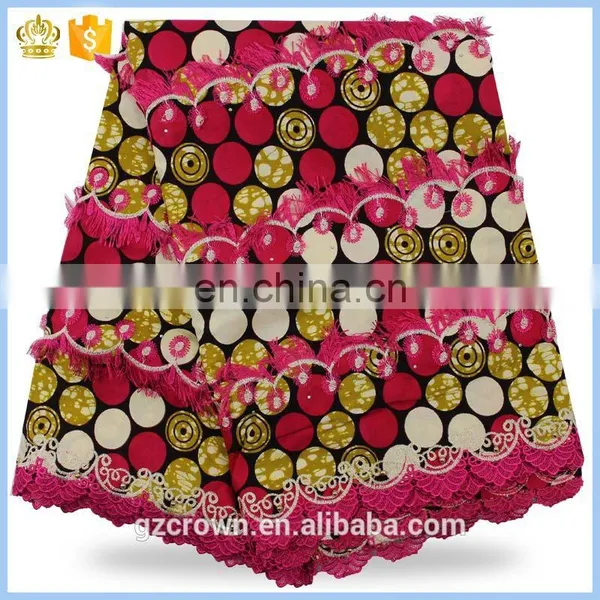 2017High Quality Embroidery French Wax Lace Fabric Cotton Nigeria Real Prints Wax With Cord Lace Fabric for Dress H170111005 photo-2